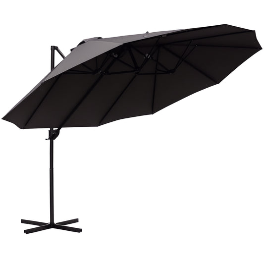 Outdoor Patio Umbrella Offset Cantilever Umbrella with Twin Canopy Sunshade Umbrella with Lift Crank Grey