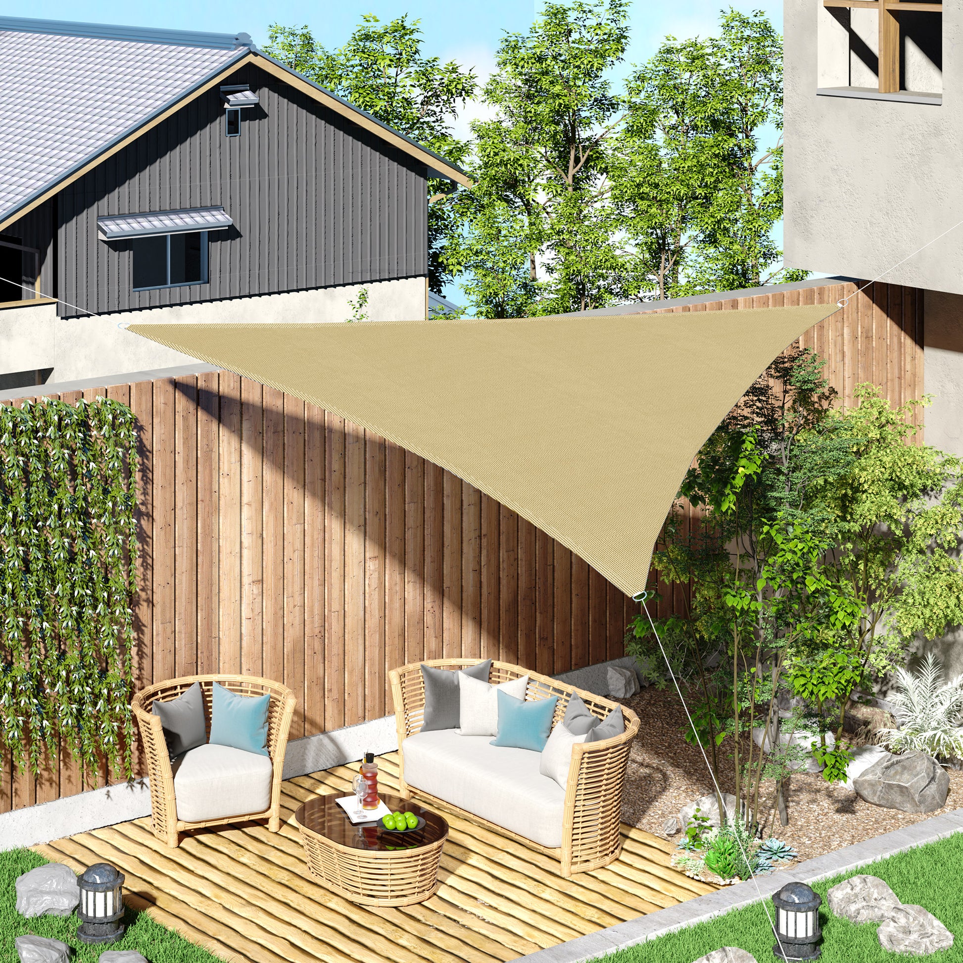 Triangle 10' x 10' x 10' Outdoor Sun Shade Sail, Garden Cover UV Block Fabric Canopy for Patio, Deck, Sand