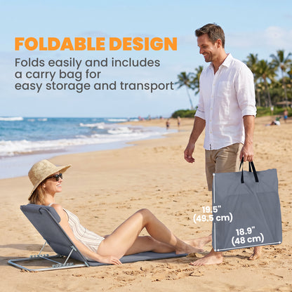 2 Pieces Beach Lounge Chair, Outdoor Folding Chaise Lounge Set w/ Pillow for Sunbath, Snap, Grey