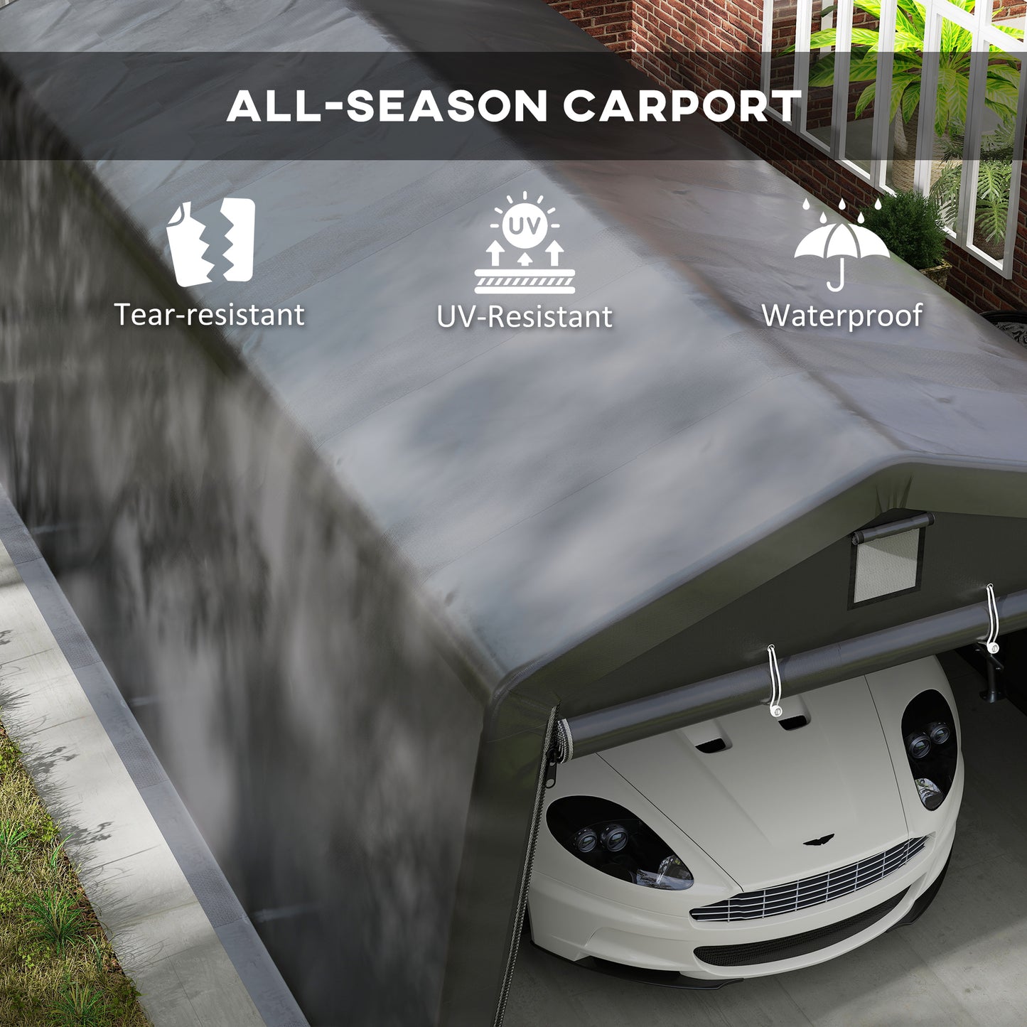 11' x 20' Portable Garage, Heavy Duty Carport Canopy with Ventilation Windows and Large Roll-up Door, Dark Grey