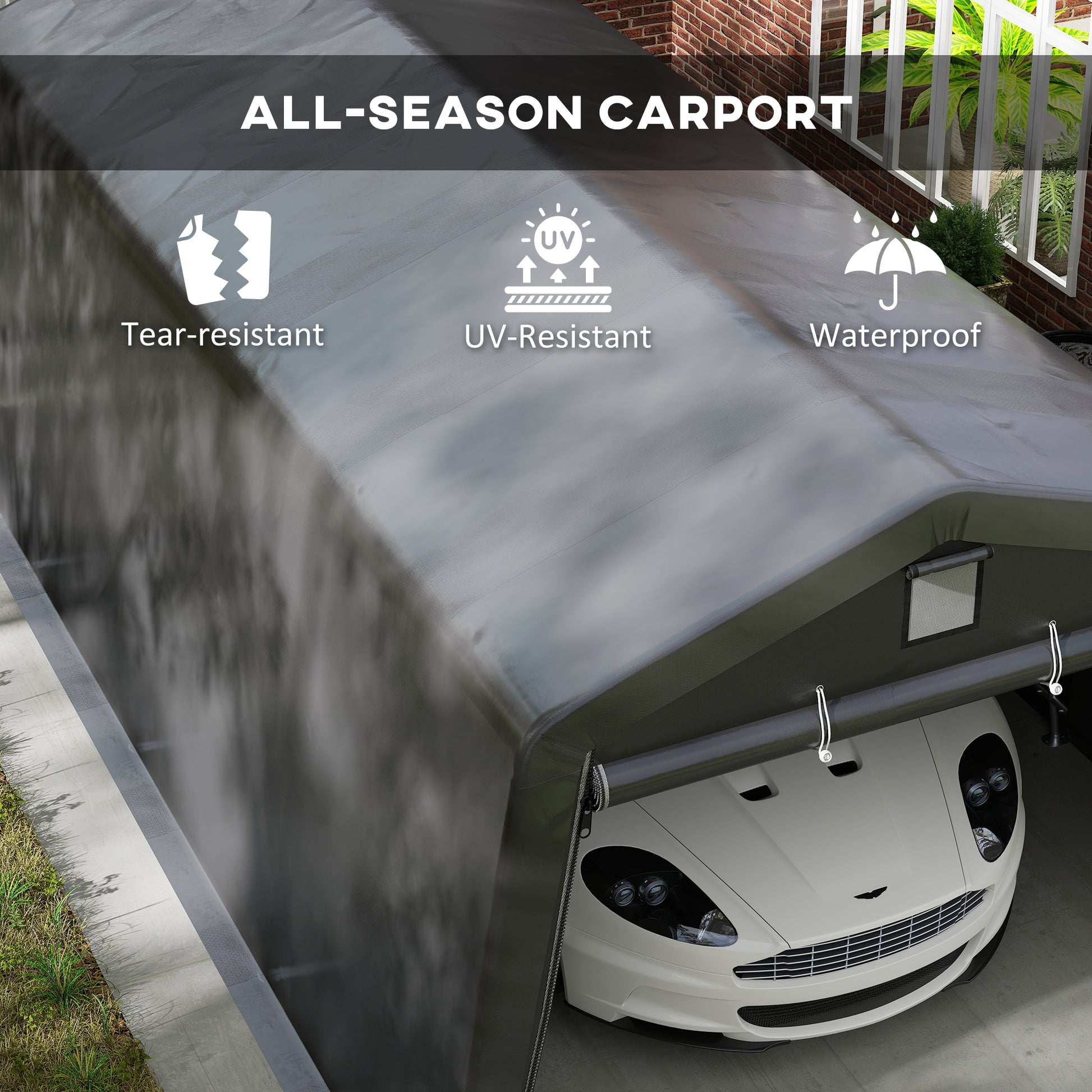 11' x 20' Portable Garage, Heavy Duty Carport Canopy with Ventilation Windows and Large Roll-up Door, Dark Grey
