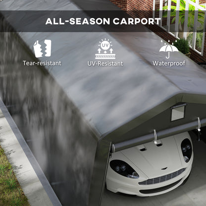 11' x 20' Portable Garage, Heavy Duty Carport Canopy with Ventilation Windows and Large Roll-up Door, Dark Grey