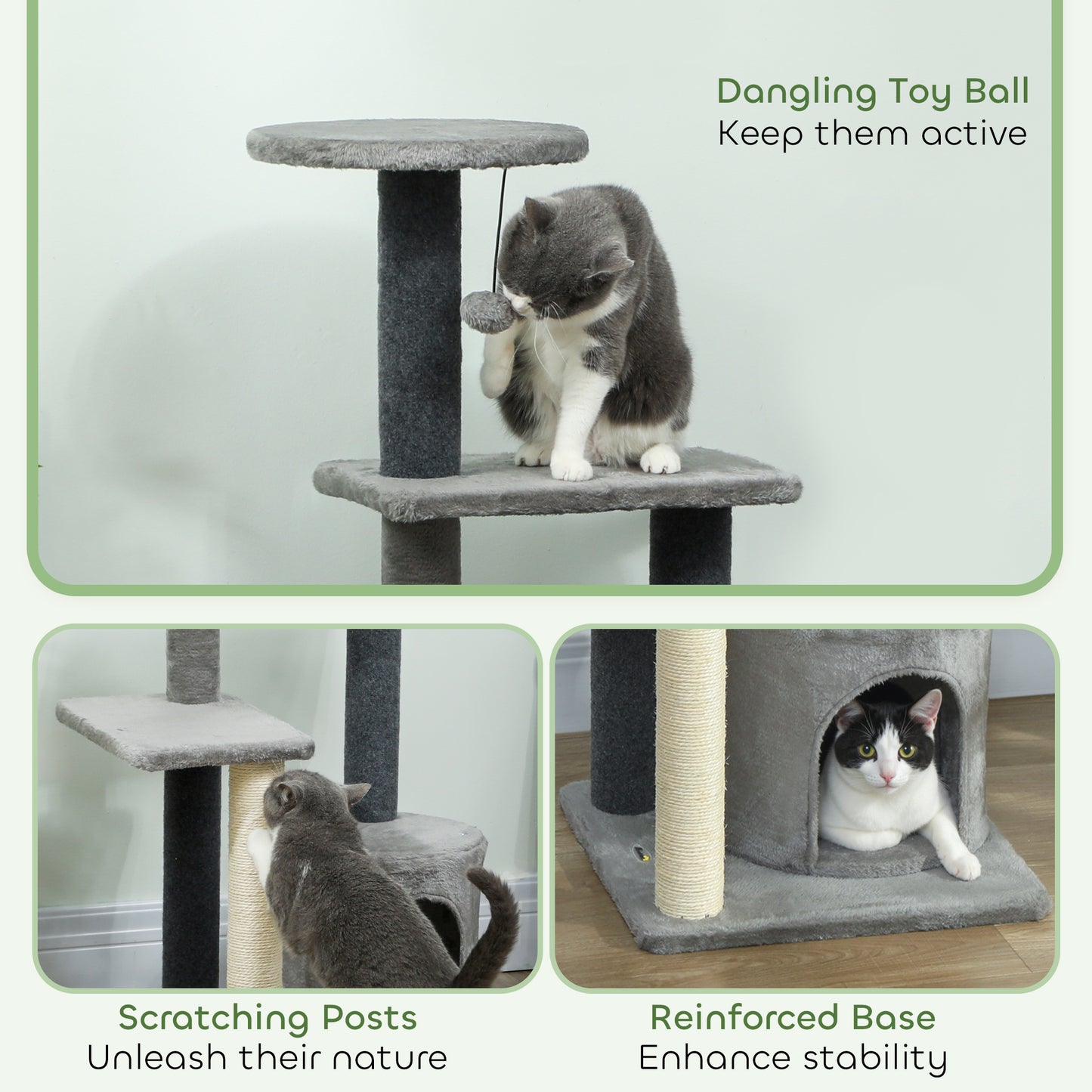 Cat Tree Cat Tower Multi-Level with Sisal Scratching Post for Kittens and Adults Grey Large 41"H