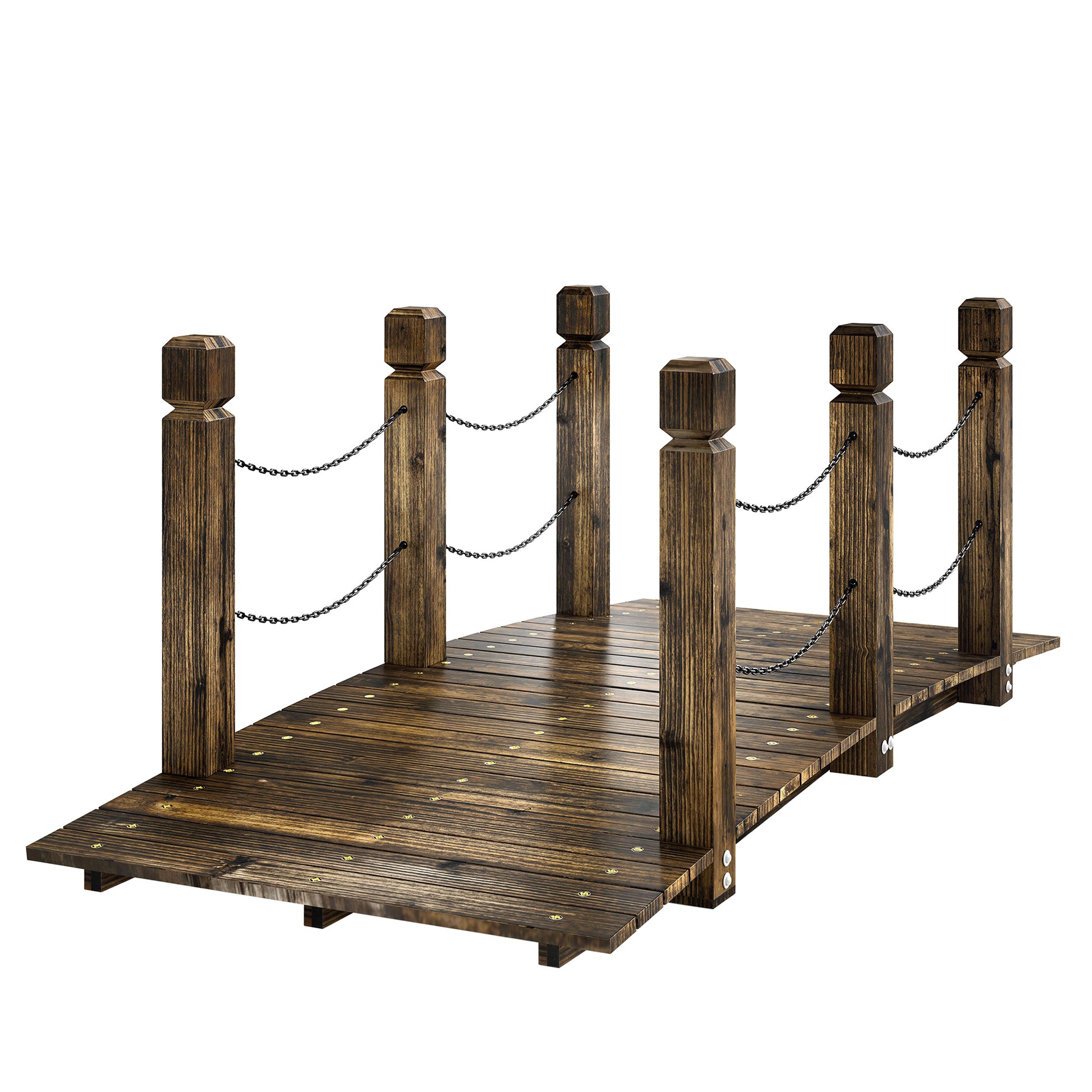 Garden Bridge Carbonized Wood Decorative Footbridge with Chain Handrails for Backyard Walkway 5ft Carbonized