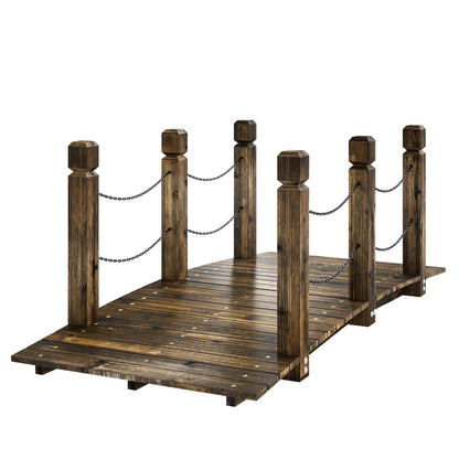 Garden Bridge Carbonized Wood Decorative Footbridge with Chain Handrails for Backyard Walkway 5ft Carbonized