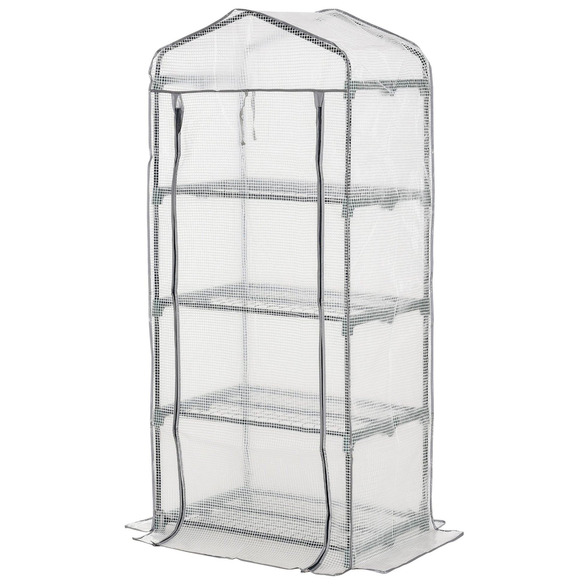 Portable Greenhouse Outdoor Hot House with 4 Tier Shelves, Steel Frame, PE Cover, 28" x 20" x 63" , White