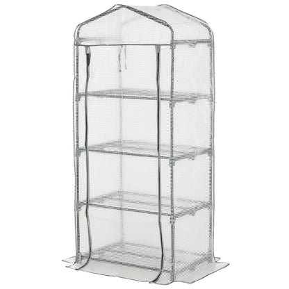 Portable Greenhouse Outdoor Hot House with 4 Tier Shelves, Steel Frame, PE Cover, 28" x 20" x 63" , White