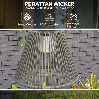 Wicker Outdoor Floor Lamp, Cordless Solar Lantern with Auto On/Off LED Lights, IP44 for Patio, Porch, Pathway, Grey