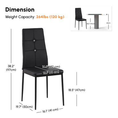 Set of 6 Button Tufted Back Side Chairs with Upholstered Seat, Steel Legs for Living Room, Kitchen, Bedroom, Black