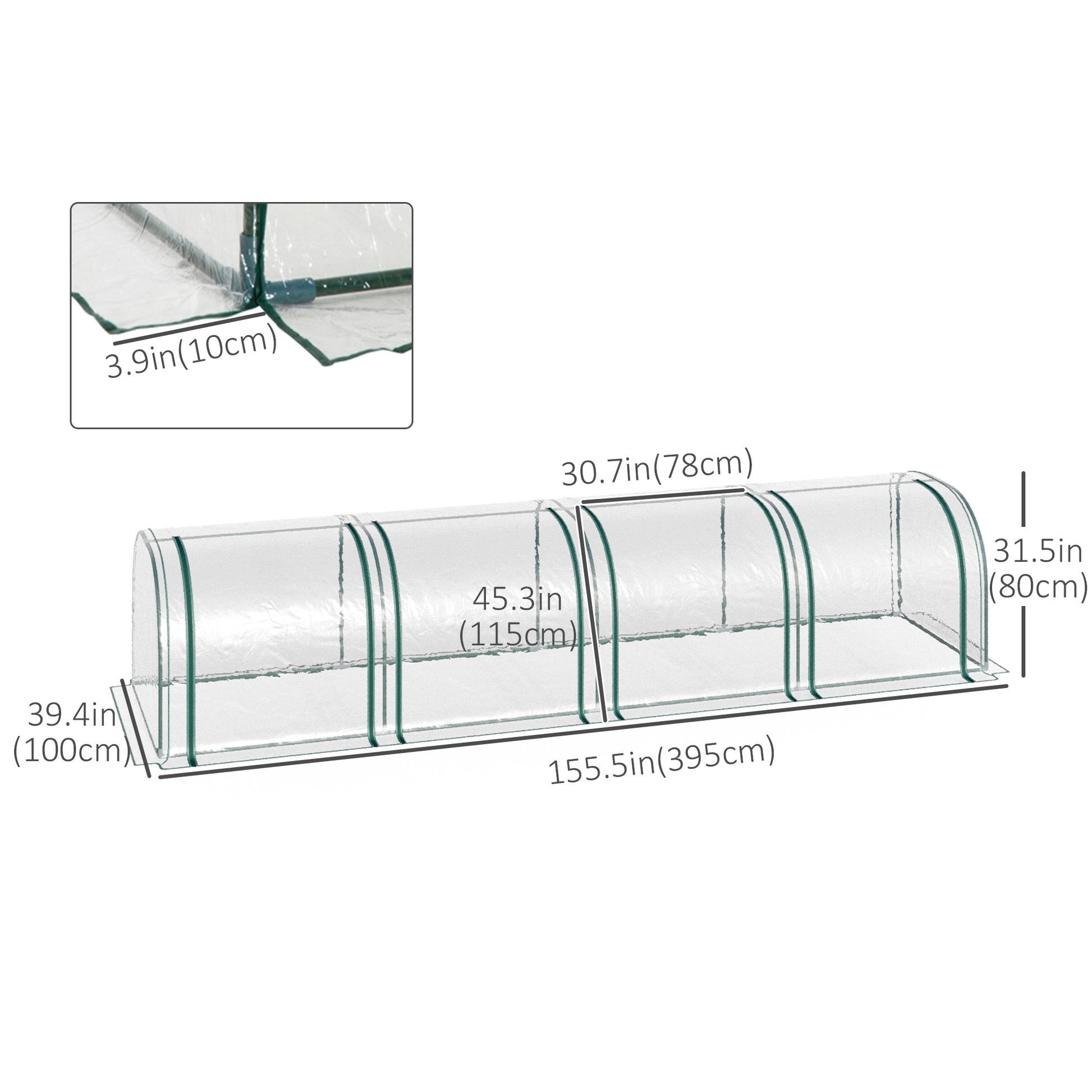 13' x 3' x 2.5' Portable Mini Tunnel Greenhouse with 4 Zipped Doors, Easy Assembly, Clear