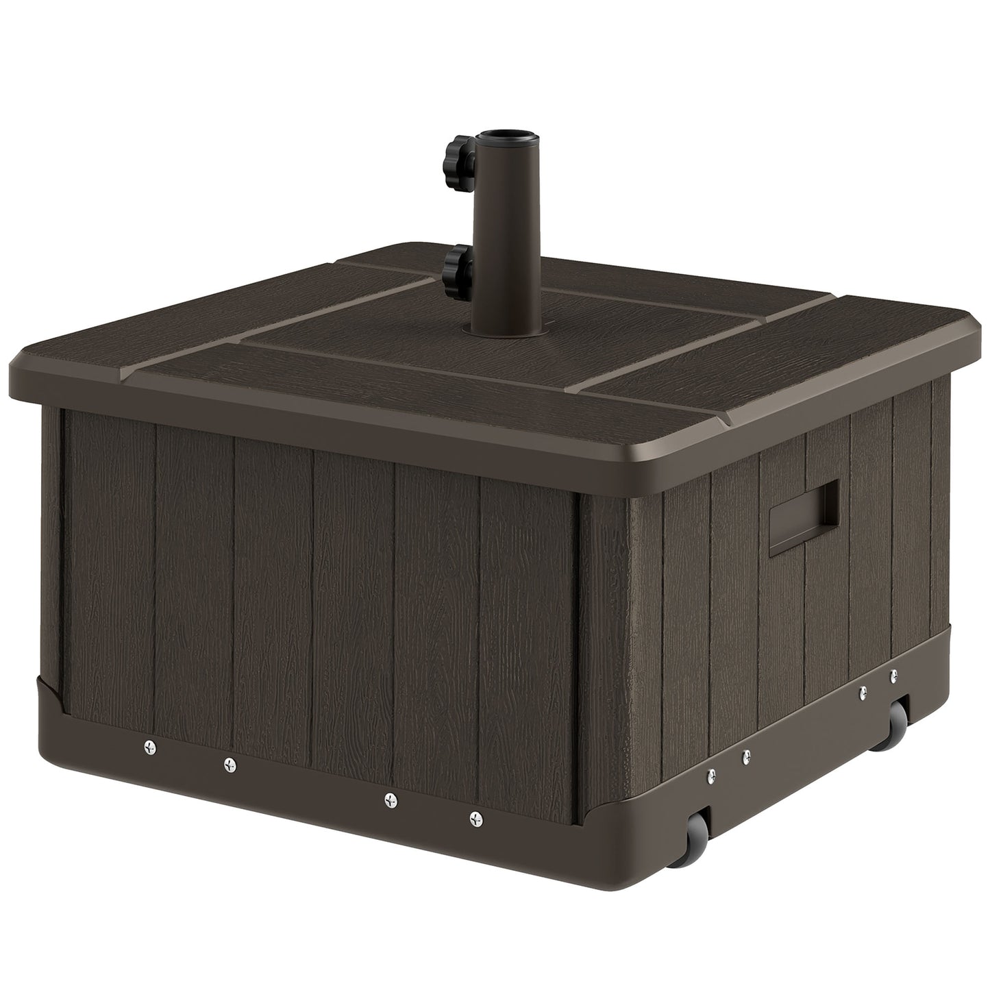 3-in-1 Outdoor Umbrella Base with Wheels and Handles, End Table, Flower Box Planter with Hole, 176 lbs. Capacity, Brown