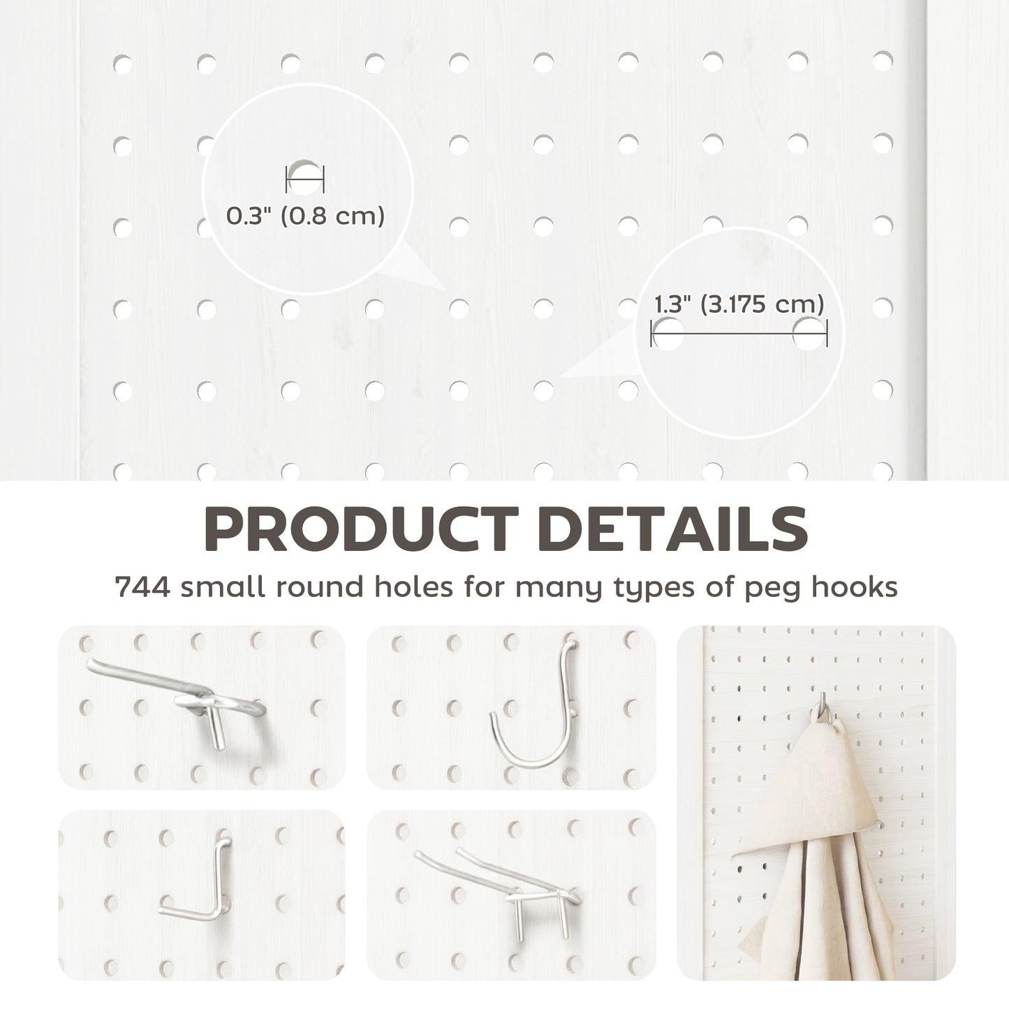 5.6 Ft. Tall 6-Panel Room Divider, Pegboard Panel Folding Privacy Screen, Partition Wall Divider for Bedroom, White