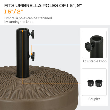 Umbrella Base, Heavy Duty Fillable Base Holder with Steel Pole, Round Parasol Stand for Patio, Outdoor, Backyard, Brown