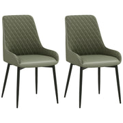 Upholstered Kitchen Chairs, Modern Dining Chairs Set of 2 with Diamond Tufting and Steel Legs for Dining Room, Green