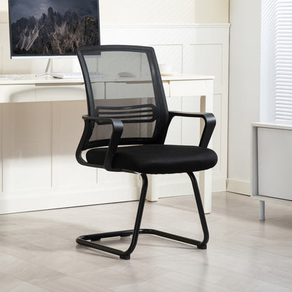 Ergonomic Desk Chair No Wheels, Padded Mesh Office Reception Chair with Sled Base, Black