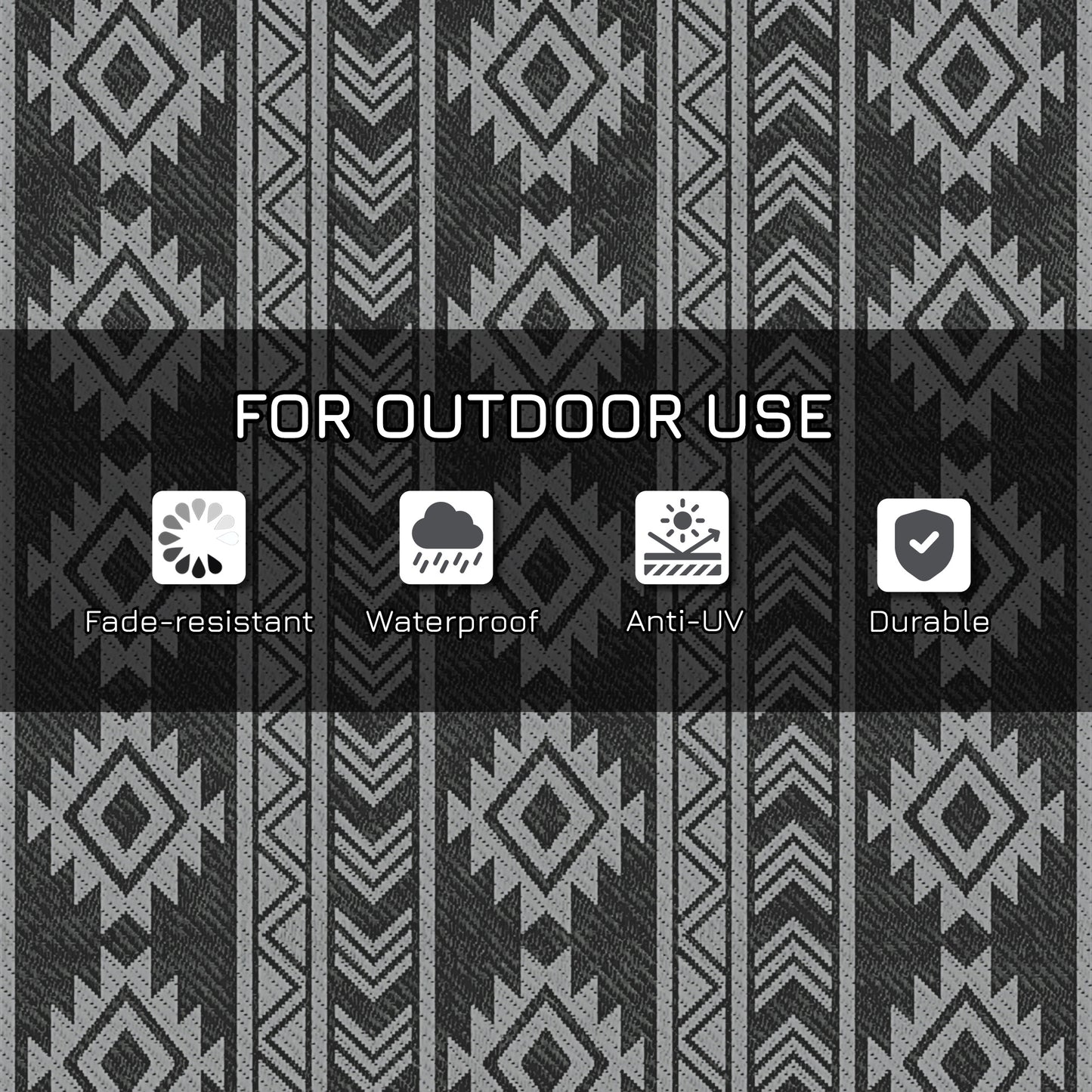 Reversible Outdoor RV Rug, Patio Floor Mat, 6' x 9' Plastic Straw Rug for Backyard, Deck, Beach, Camping, Black & Grey