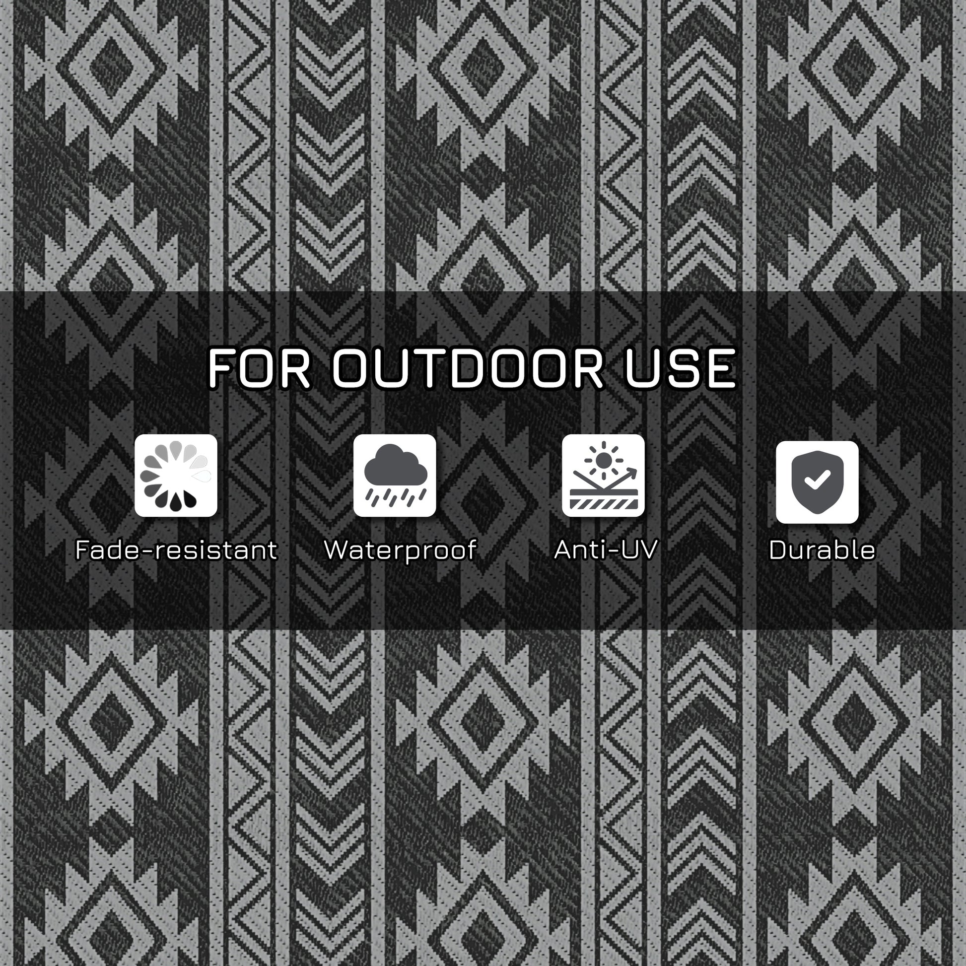 Reversible Outdoor RV Rug, Patio Floor Mat, 6' x 9' Plastic Straw Rug for Backyard, Deck, Beach, Camping, Black & Grey