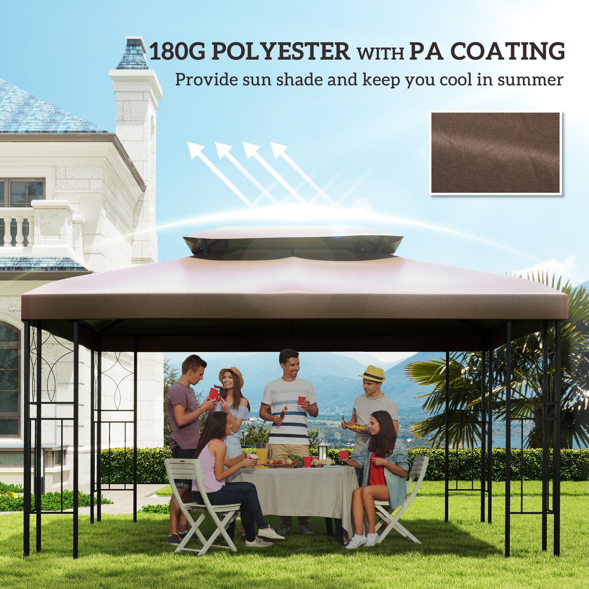 13' x 10' Gazebo Replacement Canopy, 2 Tier Top Roof Garden Pavilion UV Cover, Brown (TOP ONLY)