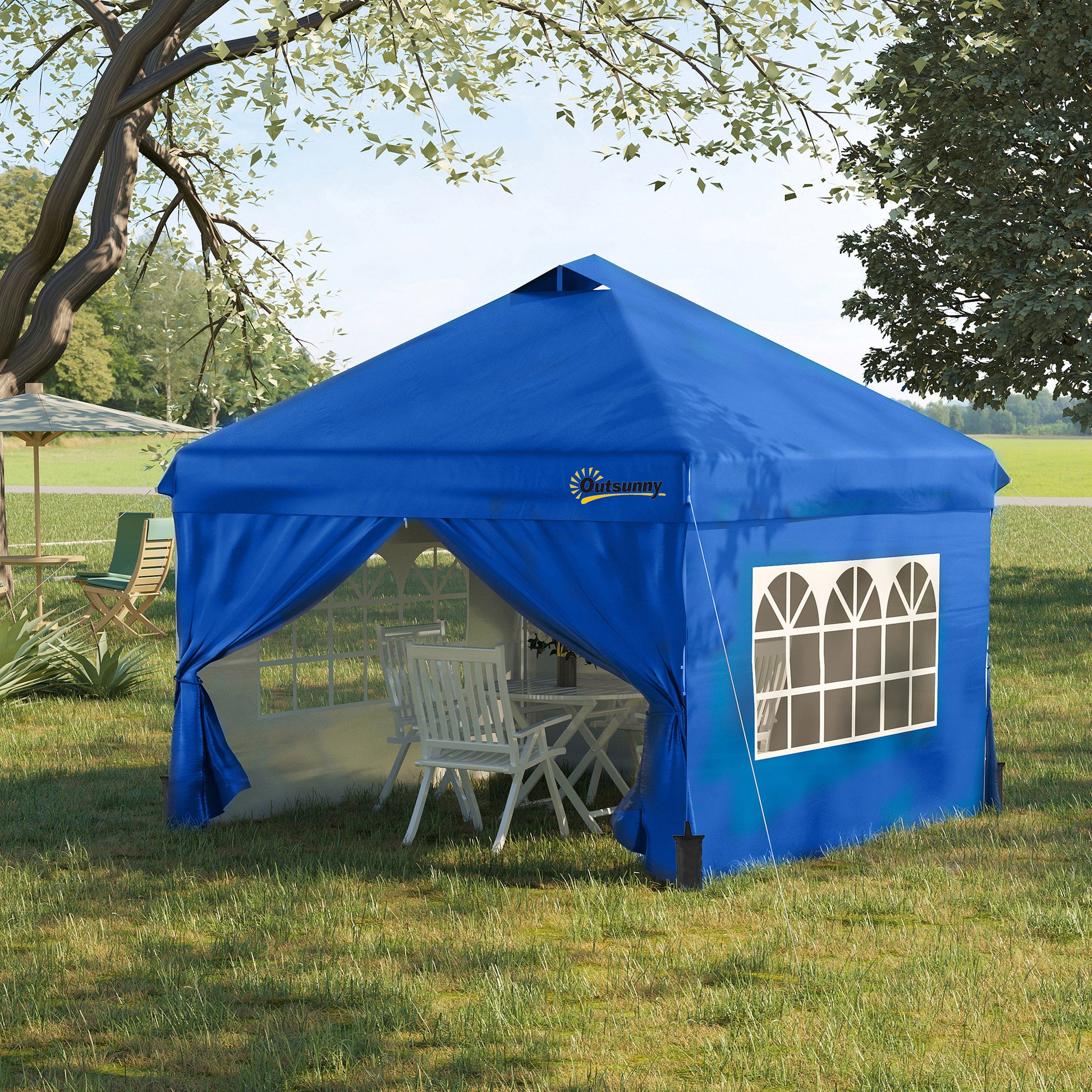 10' x 10' Pop Up Canopy Tent, Instant Sun Shelter, Tents for Parties, with Wheeled Carry Bag, Blue
