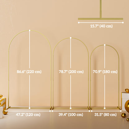 Wedding Arch, 7/6.5/6 ft Metal Balloon Arch Backdrop Stand Set of 3 for Birthday Party, Bridal Shower, Graduation, Ceremony, Banquet Decorations, Gold