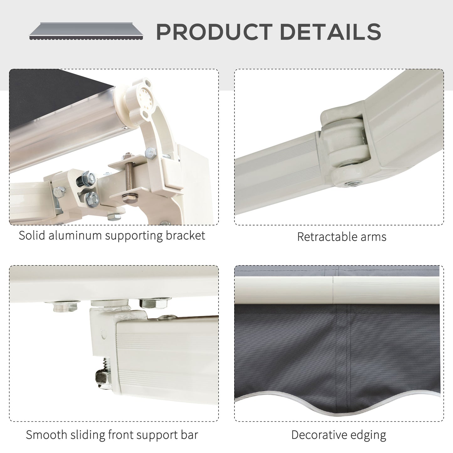 8' x 7' Retractable Awning, Patio Awnings, Sunshade Shelter with 280 g/m² UV & Water-Resistant Fabric and Aluminum Frame for Deck, Balcony, Yard, Grey