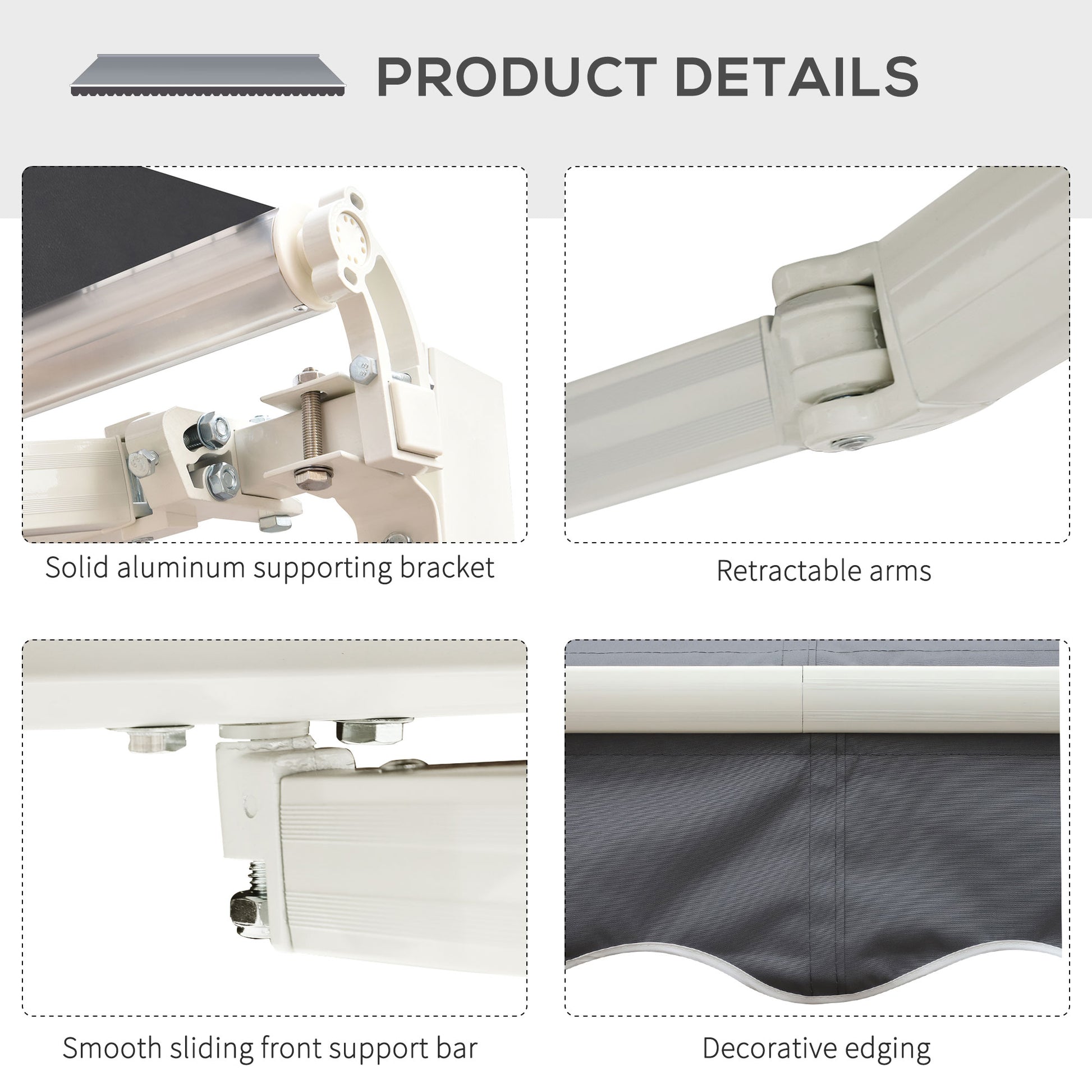 8' x 7' Retractable Awning, Patio Awnings, Sunshade Shelter with 280 g/m² UV & Water-Resistant Fabric and Aluminum Frame for Deck, Balcony, Yard, Grey