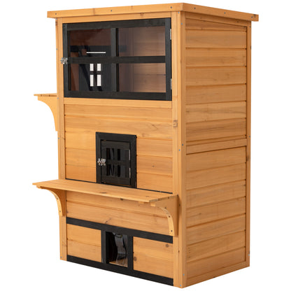 Cat House, Outdoor 3-Tier Kitty Shelter, Weather Resistant, w/ Escape Door
