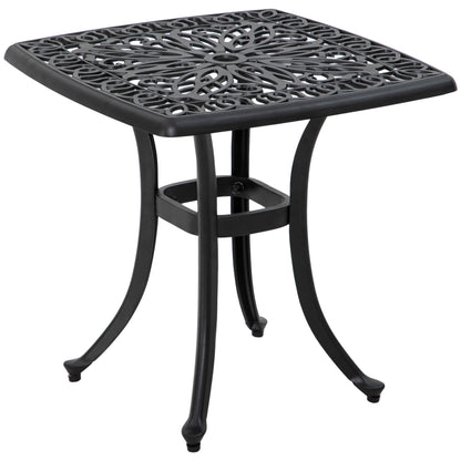 21" Square Outdoor End Table, Cast Aluminum Patio Side Table with Umbrella Hole for Garden, Balcony, Poolside, Black