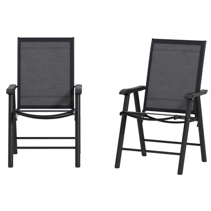 2-Piece Folding Chair Set for Relaxing on Patio Balcony Garden, Comfortable Outdoor Furniture with Armrests, Dark Grey
