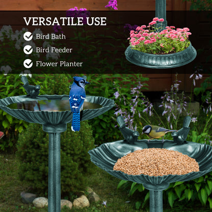 32" Bird Bath with Decorative Birds, Vintage Birdbath with Flower Planter Base for Garden, Bronze Green