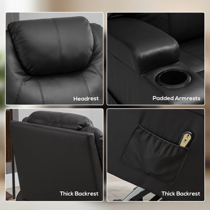 Power Lift Recliner Chair for Elderly, PU Leather Lift Chair with Thick and High Back, Footrest, Remote, Side Pockets, Cup Holders, Reclining Sofa for Living Room, Black
