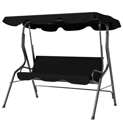 Outdoor Porch Swing with Adjustable Canopy, 3-Seater Patio Swing Chair with Cushion, Black