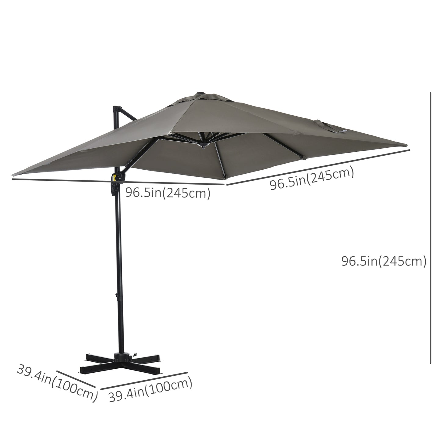 8' x 8' Square Patio Hanging Offset Umbrella with 360° Rotation, Aluminum Outdoor Cantilever Market Parasol, Light Grey