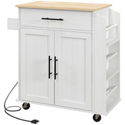 Rolling Island with Wheels for Kitchen, Kitchen Island on Rollers with Power Outlets, Drawer and Doors