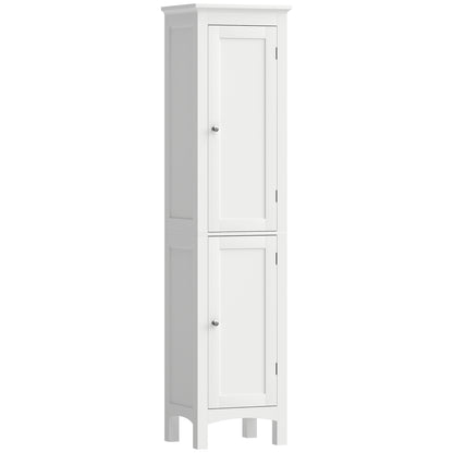 Tall Bathroom Cabinet, Freestanding Storage Organizer with Adjustable Shelves and Cupboards, 15" x 13" x 63", White
