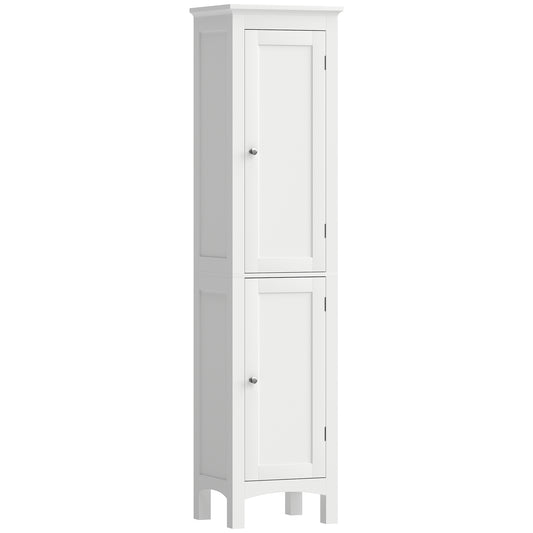 Tall Bathroom Cabinet, Freestanding Storage Organizer with Adjustable Shelves and Cupboards, 15" x 13" x 63", White