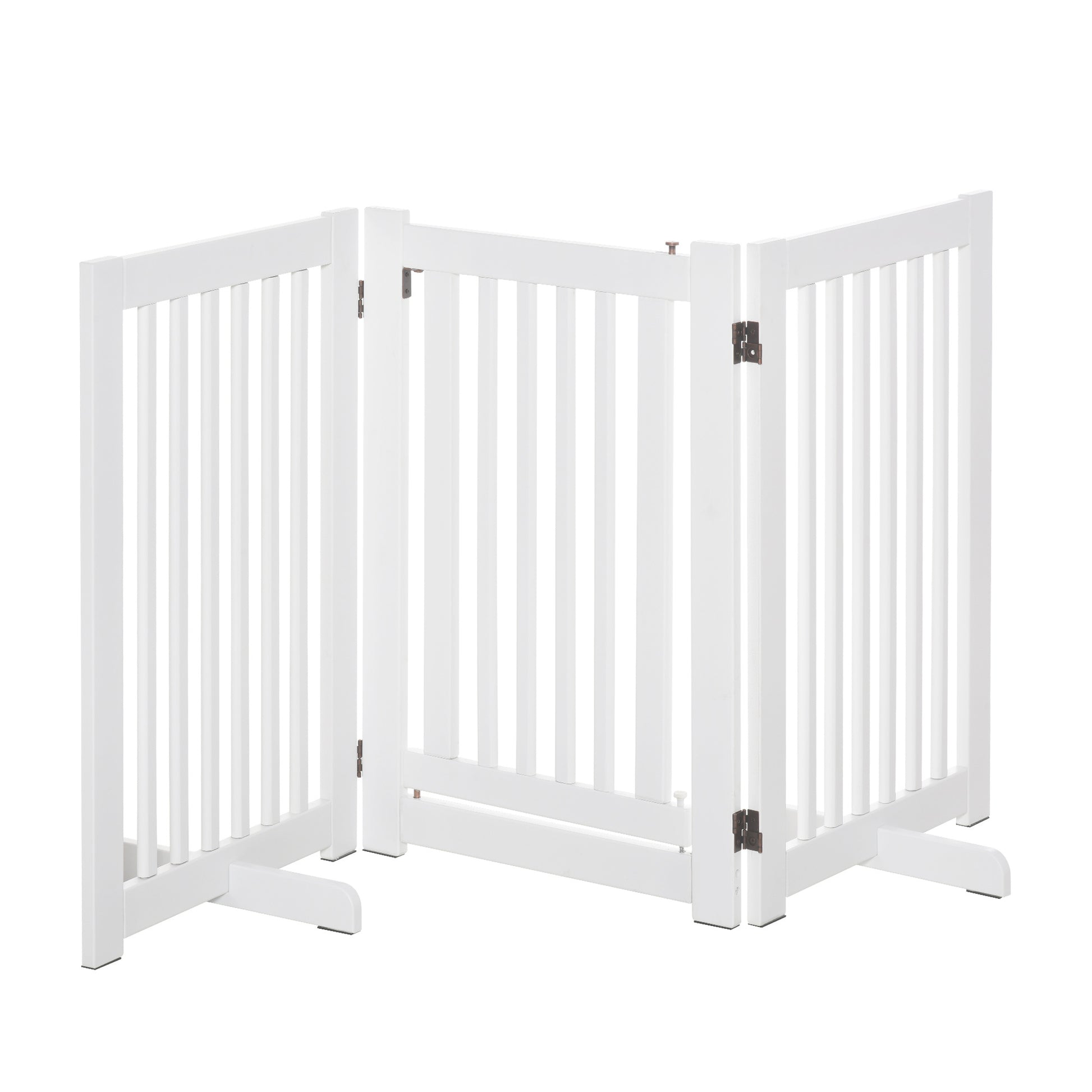 Free Standing Wood Pet Gate Indoor Dog Barrier 3 Panel Folding Z Shape Doorway