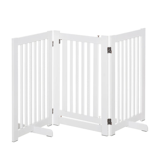 Free Standing Wood Pet Gate Indoor Dog Barrier 3 Panel Folding Z Shape Doorway
