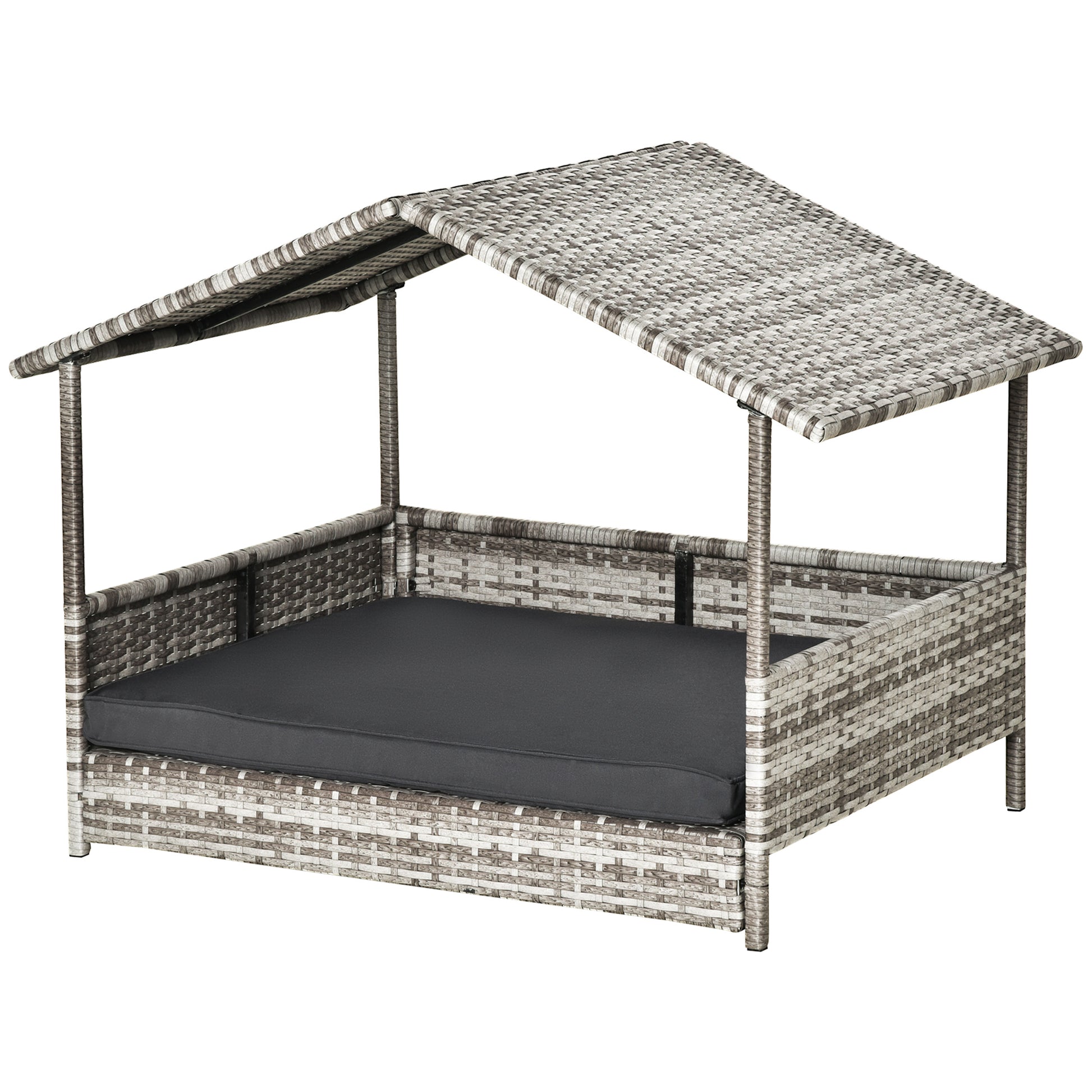 Wicker Pet House Dog Bed for Indoor/Outdoor Rattan Furniture with Cushion