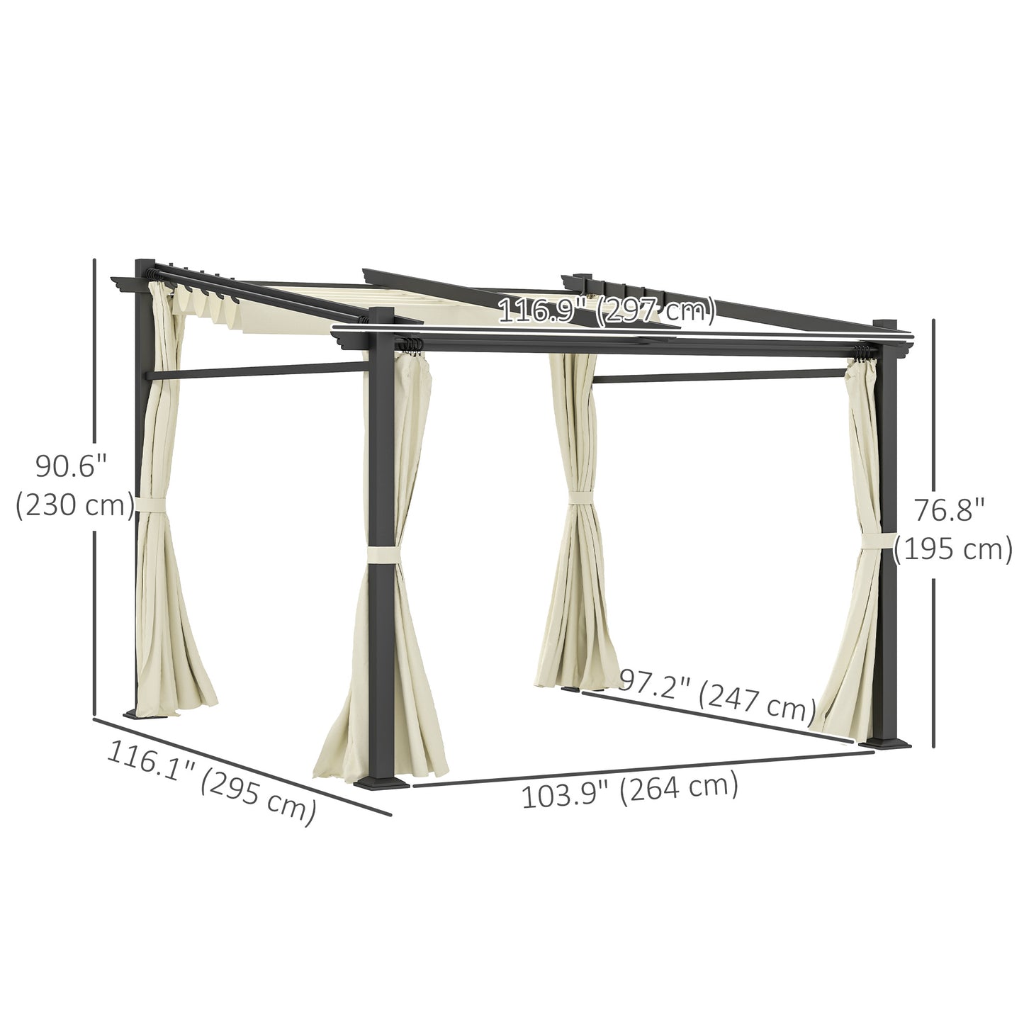 Metal Pergola with Sliding Roof Canopy, Retractable Pergola Canopy, 10' x 10', Beige