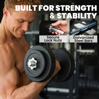 Soozier Adjustable 2 x 55lbs Weight Dumbbell Set for Weight Fitness Training Exercise Fitness Home Gym Equipment, Black (Pair)