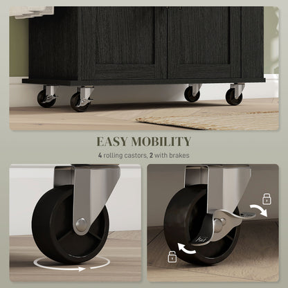 Rolling Island with Wheels for Kitchen, Kitchen Island on Rollers with Power Outlets, Drawer and Doors