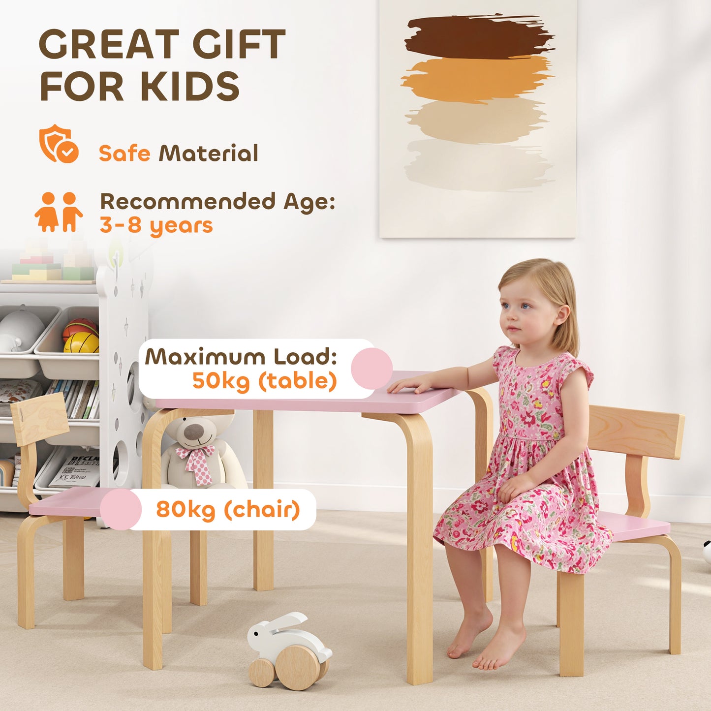 Qaba Kids Table and 2 Chair Set, Children Multi-Activity Furniture Set for Playing, Learning, Eating, Craft, Pink