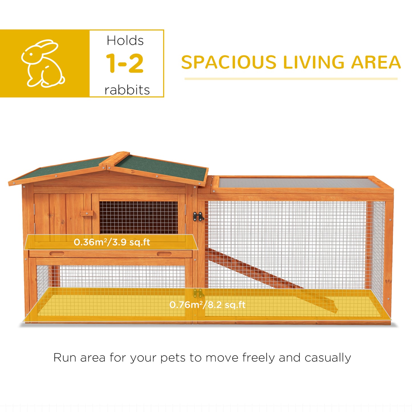 Wooden Rabbit Hutch Guinea Pig House with Removable Tray, Openable Roof, Trough, Run for Tortoises and Ferrets, Orange