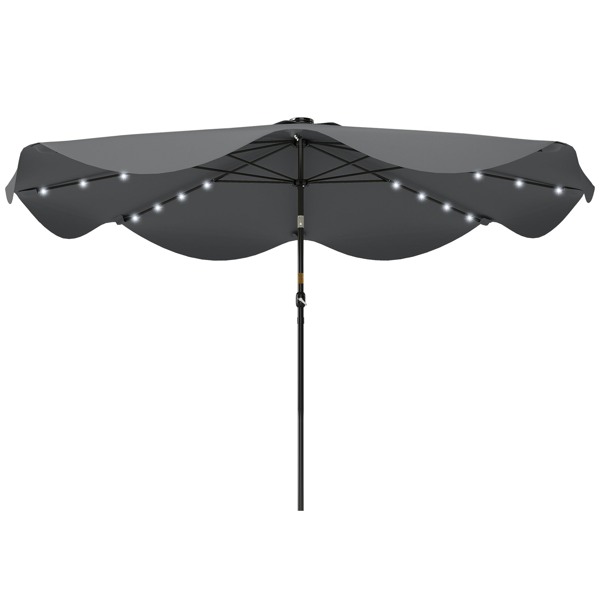 Solar Patio Umbrella with LED and Tilt, Outdoor Market Table Umbrella Parasol with Crank, 10 x 10 ft, Dark Grey