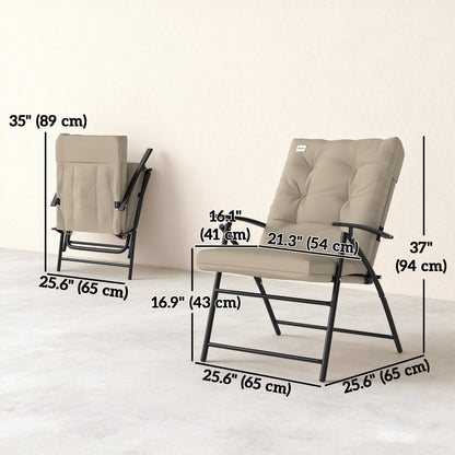 Set of 2 Outdoor Folding Chairs with Adjustable Backrest, Padded Camping Chairs for Outdoor Events, Khaki