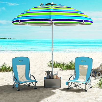 Set of 2 Folding Beach Chairs with Mesh Back, Carry Bag and Cup Holder for Outdoor Camping Lawn, 27.6" x 22.8" x 31.1"