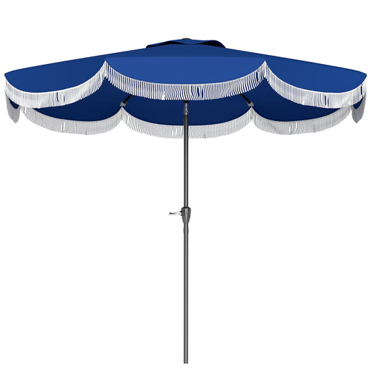 9FT Patio Umbrella Parasol, UPF 30+ Outdoor Market Umbrella with Crank, 8 Ribs, Push Button Tilt, Blue