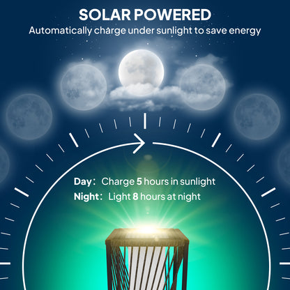 Rattan Solar Floor Lamp, Decorative Outdoor Lamp with Auto On/Off LED Lights, IP44 for Patio, Porch, Pathway, Brown