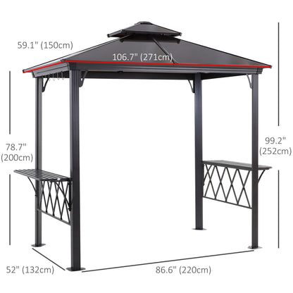 Outdoor Hardtop Grill Gazebo Cooking BBQ Canopy w/ 6 Hooks for Utensils and Double Vented PC Roof, Coffee